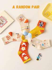 Disney 5/1 Pair Children's Minnie High Elastic Sports Cute Series Socks, Mickey Mouse Family Socks, Spring & Autumn Girls' Elsa Princess, Mermaid Princess Mid-Calf Socks, Korean Cartoon Boys' Breathable Baby & Student Short Socks - Multicolor - View 14