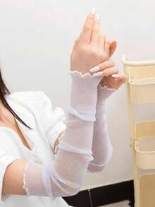 1 đôi găng tay dài lấp lánh trang trí dành cho nữ, thích hợp cho váy dự tiệc. - Trắng - Xem 4