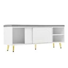 Shoe Bench, Shoe Rack With Seat, Bench With Seat Cushion, Shoe Cabinet With Storage Space, Wardrobe Bench, White, Dimensions: W121*D35*H49cm - White - View 7