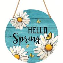 2D Flat Decoration, 2D Flat Spring Daisy Flower Door Sign, Suitable For Front Door "Hello Spring" Wall Hanging, Welcome Butterfly Wooden Door Hanger, Farmhouse Country Style Blue Daisy Wreath Door Sign, Used For Home Outdoor Porch Decoration, 2D Flat - Nhiều màu - Xem 2