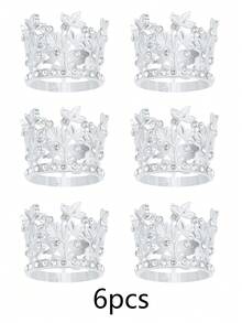 6pcs Alloy Mini Crown Princess Headband, Party Supplies, Party Favors And Decorations, With Holiday Headpiece Set Valentine's Day Accessories - Rose Gold + White Diamond - View 13