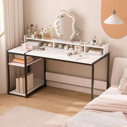 CY GM Bear Escritorio Minimalista Metal Oficina Estacion Trabajo Repisa Mesa de Estudio con Almacenamiento 140 * 50 * 73CM Blanco