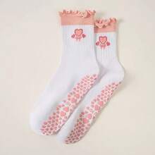 I Pair Ruffle Edge Yoga Pilates 女士棉质防滑袜，带有水果爱心印花。 - 彩色 - 查看 12