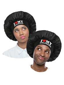 1/2pcs Couple Silk Satin Hair Scrunchies, "I Love My Girlfriend/Boyfriend" Printed, Basic Black Wide-Brim Satin Hair Scrunchies, Valentine's Day Gift