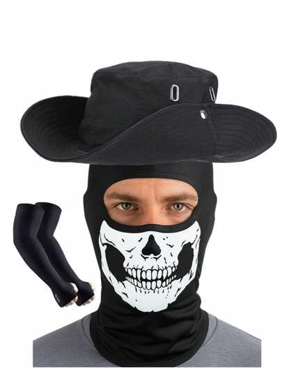 1/2/3pcs Outdoor Hiking Sun Hat, Unisex Breathable Waterproof Quick-Dry Cap, Western Cowboy Style, Suitable For Cycling, Hiking, Party, Skiing And Outdoor Activities. Skull Face Mask Included.