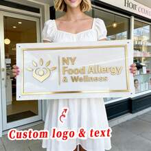 Custom Rectangular Signage, White Background With Gold-Plated Letters And Borders, Includes All Installation Materials, Personalized Commercial Signage, Custom Commercial Logo Signage, Custom Laser-Cut Commercial Signage, Custom Acrylic Commercial Signage, Laser-Cut Logo Signage - Multicolor - View 2