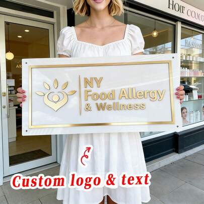 Custom Rectangle Sign, White Background And Chrome Gold Letters And Lining, All Mounting Material INCLUDED , Personalized Business Sign, Custom Business Logo Sign, Custom Laser Cut Business Sign, Custom Acrylic Business Sign , Laser Cut Logo Sign