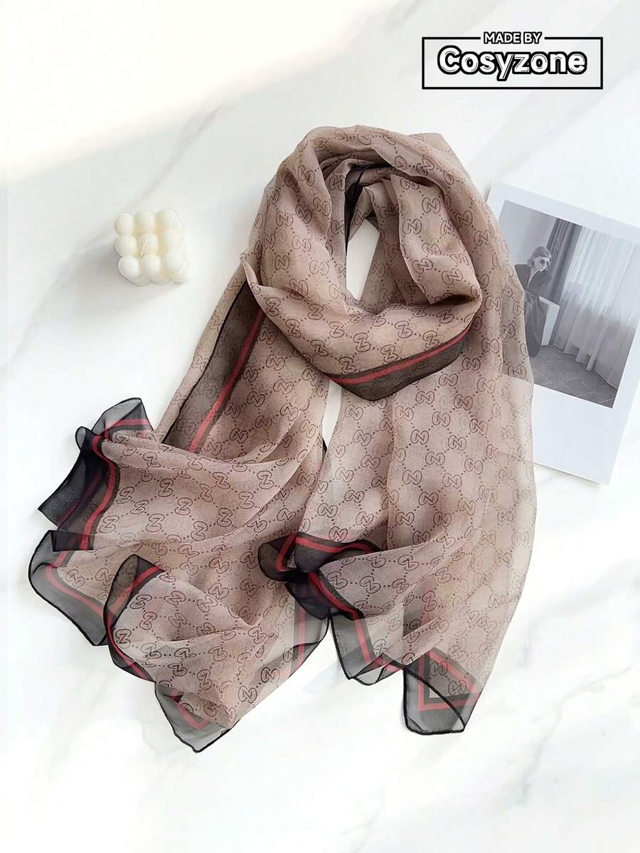 1条女士印花雪纺围巾，轻薄披肩，防晒，适合海滩、户外活动，也可作头带、发圈等休闲装饰，多功能配饰 - 彩色 - 查看 1