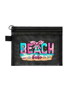 时尚网眼化妆包，印有“沙滩”图案和粉色蝴蝶结，大容量网眼化妆包，便携透气洗漱包，旅行化妆包，化妆品收纳包，日常必需品收纳包，化妆包，护肤包，洗漱包，旅行必备，邮轮必备，宿舍必备，伴娘礼物，母亲节礼物，生日礼物，送给朋友和老师的礼物，家居装饰 - 彩色 - 查看 15