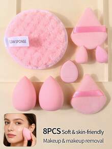 8pcs Makeup Sponge Set, Includes , Triangle Powder Puff, Cleansing Puff, Soft Application, Dual-Use Powder Puff - Pink - View 9