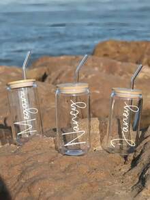 1 chiếc cốc thủy tinh dung tích lớn 500ml, in tên cá nhân theo yêu cầu, kèm ống hút và cọ vệ sinh ống hút, nắp tre, quà tặng Ngày của Mẹ, cốc đựng đồ uống lạnh/cà phê/nước giải khát, có thể tùy chỉnh tên, cốc đựng bia/nước ép/sữa/cà phê đá. - nhiều màu - Xem 2