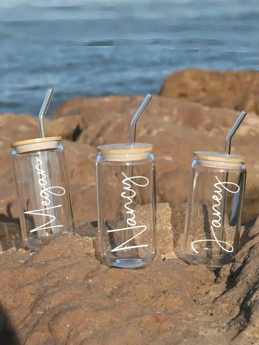 1 chiếc cốc thủy tinh dung tích lớn 500ml, in tên cá nhân theo yêu cầu, kèm ống hút và cọ vệ sinh ống hút, nắp tre, quà tặng Ngày của Mẹ, cốc đựng đồ uống lạnh/cà phê/nước giải khát, có thể tùy chỉnh tên, cốc đựng bia/nước ép/sữa/cà phê đá.