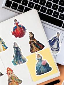 50张公主卡通贴纸，可爱彩色透明贴纸套装，DIY装饰用品，适用于日记本、iPad和平板电脑 - 彩色 - 查看 3