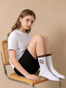 1 Pair Women's Coffee Pilates Non-Slip Yoga Sports Socks With Cartoon Letter Pattern Dots - Coffee Brown - View 5