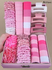 727个装女孩粉色发圈，可爱公主发绳，高弹力不伤发，女士甜美百搭大号发爪，适合日常佩戴和返校季，发带 - 彩色 - 查看 9