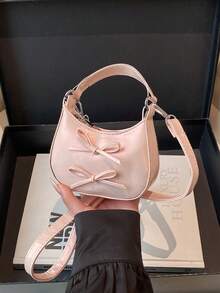 Mini Handbag New Korean Style Bow Girl's Handheld Bag, Fashion Sweet Elegant Shoulder Crossbody Bag - Pink - View 4