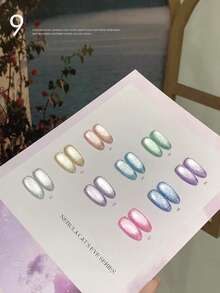 MeC 12ml 9色爆炸水晶玻璃珠猫眼凝胶指甲油，超炫全息LED发光可卸半永久美甲油，家用及美甲沙龙适用，女士居家美甲沙龙礼物 - 彩色 - 查看 8