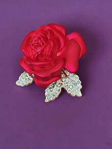 1pc Elegant Women's Red Rose Brooch, Delicate Small Rhinestone Flower Brooch, Coat/Clothing Accessory, Valentine's Day Gift, Gift For Girlfriend - Red - View 5