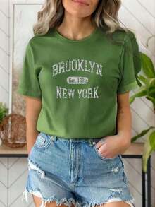 Women's Basic NY T-Shirt Premium Cotton Knit - Hijau Tentara - View 2
