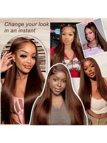 NATAN 26" Brown Full Lace Wig For Women - Luxurious 180% High-Density Straight Synthetic Hair With Pre-Plucked Hairline, Heat Resistant Fiber, Natural Looking, Soft To Touch, And Easy To Style - S4 - View 7