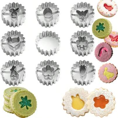 Bộ 9 khuôn cắt bánh quy Phục Sinh, làm bằng thép không gỉ, bao gồm các hình trứng, thỏ, gà con, cỏ ba lá, cà rốt, bướm, thích hợp để làm bánh quy nhân mứt.