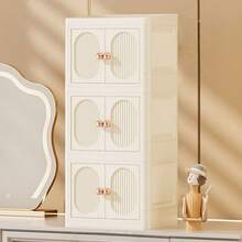 1pc Foldable Dual-Door Makeup Organizer Box, Multi-Layer Desktop Stationery Rack, Home Skincare Products Storage Cabinet - Multicolor - View 10