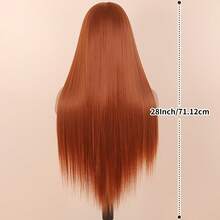 Orange Hair Glueless 13x6 HD Lace Synthetic Lace Front Wig 28 Inches Ginger Orange Baby Pink Long Straight Wigs For Women Hand Tied Pre Plucked Hairline - 亮橙色 - 查看 4