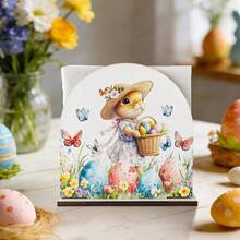 1/4pcs Wooden Easter Napkin Holder Arch Shape Bunny And Eggs Design Free Standing Tissue Dispenser For Kitchen Countertop Dining Table Spring Holiday Party Home Decor - Multicolor - View 10