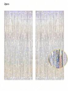 1/2 piezas Cortina de borlas de alambre de metal plateado, telón de fondo para fotos, adecuado para cumpleaños, graduación, compromiso, despedida de soltera, fiesta de bebé, decoración - Plateado - Ver 9