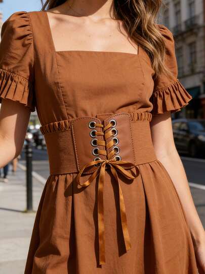 1 st elastiskt midjebälte för kvinnor, enfärgat dekorativt läderbälte för att stärka midjan, kompatibelt med rockar, dunjackor, kardborreknäppning