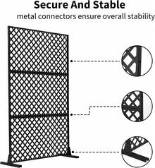 Pantalla de Privacidad Metálica para Interiores y Exteriores - Biombo Decorativo de 3 Paneles con Base, Cerca de Acero para Balcón, Patio y Jardín - 44 x 72 pulgadas - Ver 4