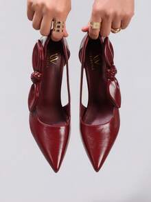 Modische Pumps mit Seitenschleife, spitzer Zehenform, super hoher Absatz, sexy für Abendpartys, weinrot - Bordeaux - Übersicht 4