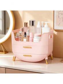 Makeup Organizer With Drawers,Skincare Plastic Storage For Vanity,Large Cosmetic Display Case For Dresser With Handle,Large Capacity Bathroom Countertop - Pink - View 8