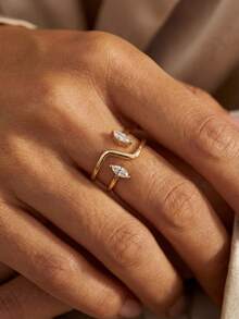 1pc Classic & Elegant 925 Sterling Silver Asymmetrical Cubic Zirconia Eye-Shaped Ring, Suitable For Women To Attend Parties And Balls, Great Anniversary Gift For Girlfriend - Linear Marquise Ring - View 8