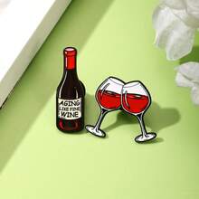 2件裝「Vintage Like Fine Wine」琺瑯胸針，情人節時尚裝飾胸章領針，珠寶禮物 - 彩色 - 查看 4