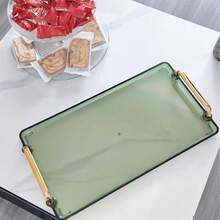 1pc Acrylic Rectangular Tray, Elegant Luxury Hotel Dessert, Cosmetic, Fruit, Food, Breakfast Serving Platter With Handle, Suitable For Ramadan - Multicolor - View 5