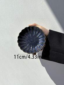 1/2/4 件日式复古蓝菊陶瓷调味盘，迷你花瓣形酱汁/沙拉/黄油/酱油/醋小盘子，适合家庭使用，学校用品