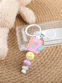 1pc Luxurious Macaron Color Block Beaded Keychain, Cute Rainbow Pendant, Graduation/Back To School Small Gift - Multicolor - View 13