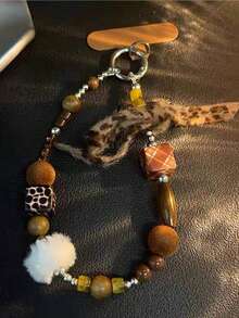 1条秋冬高端豹纹蝴蝶结挂绳，新款耳机挂绳，DIY吊坠，腕带，防摔防丢挂绳，韩版包包挂饰，钥匙扣 - 彩色 - 查看 1