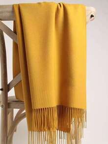 经典女士纯色流苏时尚保暖围巾，纯色休闲可爱优雅街头时尚宫廷风商务派对涤纶柔软围巾，四季皆宜围巾头巾 - A草綠色 - 查看 25