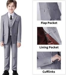Boys Teen Formal Tuxedo Slim Fit Suit Set Wedding Ring Bearer Pageboy Dress Clothes Outfit - Light Grey - View 2