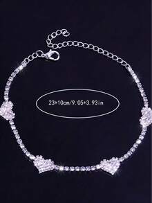1pc Double Heart Rhinestone Anklet, Sparkling Foot Jewelry Suitable For Beach, Vacation, And Daily Wear - Silver - View 3