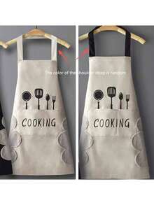 1pc Waterproof & Oil-Resistant Kitchen Apron, Neutral Work Fabric, Cartoon Print Fashionable Waist Tie, Women's Kitchen Apron - Multicolor - View 10