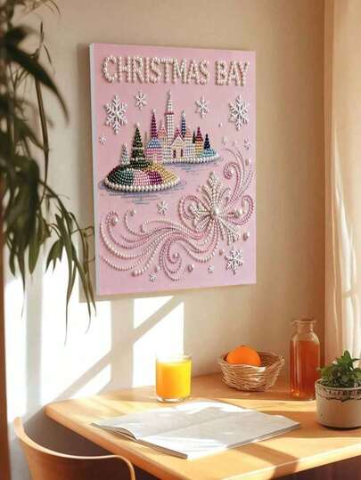 New Handmade DIY Diamond Painting Pink Snow Castle Theme, Suitable For Bedroom Decor, Living Room Wall Art, Room Decoration, Art Piece, Girlfriend Birthday Gift, Friend Holiday Gift. Christmas, New Year, Valentine's Day Gift