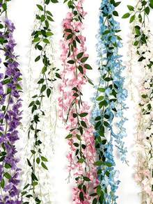 1 根 2 米长人造紫藤花藤，紫藤花环装饰，适用于家居花园、户外婚礼拱门、派对、情人节、主题派对 - 彩色 - 查看 1