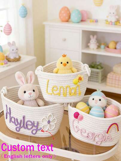 1pc Personalized Storage Basket, Custom Name Basket, Toy Organizer, Woven Basket Gift, Colorful Letter Name Gift, Easter Gift