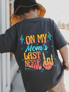 Young Boy Casual Graphic Print Crew Neck Short Sleeve T-Shirt, Summer Top - Dark Grey - View 3