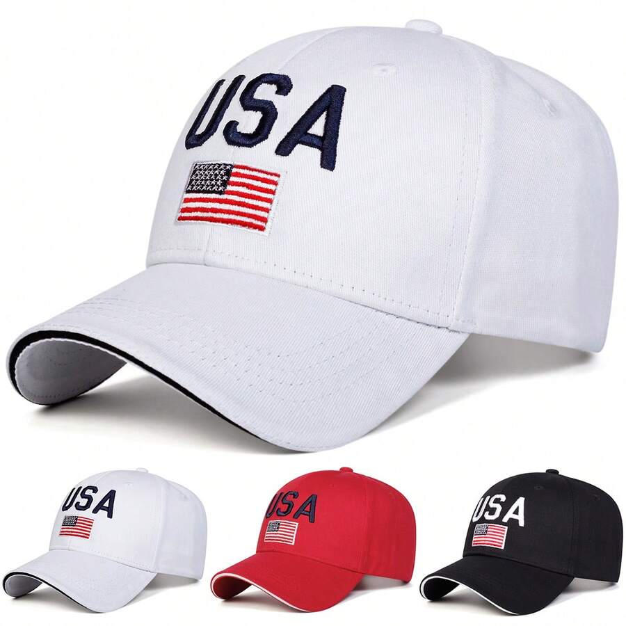 1Piece Men USA US Flag Embroidered Baseball Cap Outdoor Adjustable Sunscreen Leisure Hat Spring Autumn Travel Tourism Beach Vacation - Nhiều màu - Xem 1