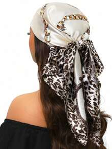1pc Women's Classic Leopard Print 70*70cm Bandana Scarf, Fashionable UV Protection Multifunctional Headwear, Suitable For Daily Wear - Multicolor - View 7