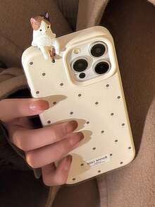 JS3O GUCADI 1pc Mocha Brown White Label Wave 3D Cute Cat Soft Phone Case For IPhone 16 15 14 13 12 Series Premium Texture Anti Drop Waterproof Shockproof Scratch Resistant - trắng - Xem 2